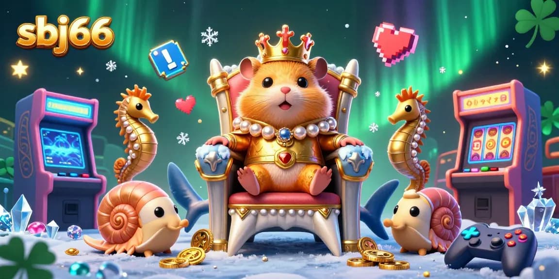 Spin big and win with sbj66's golden hamster king and thrilling game machines in vibrant casino art.