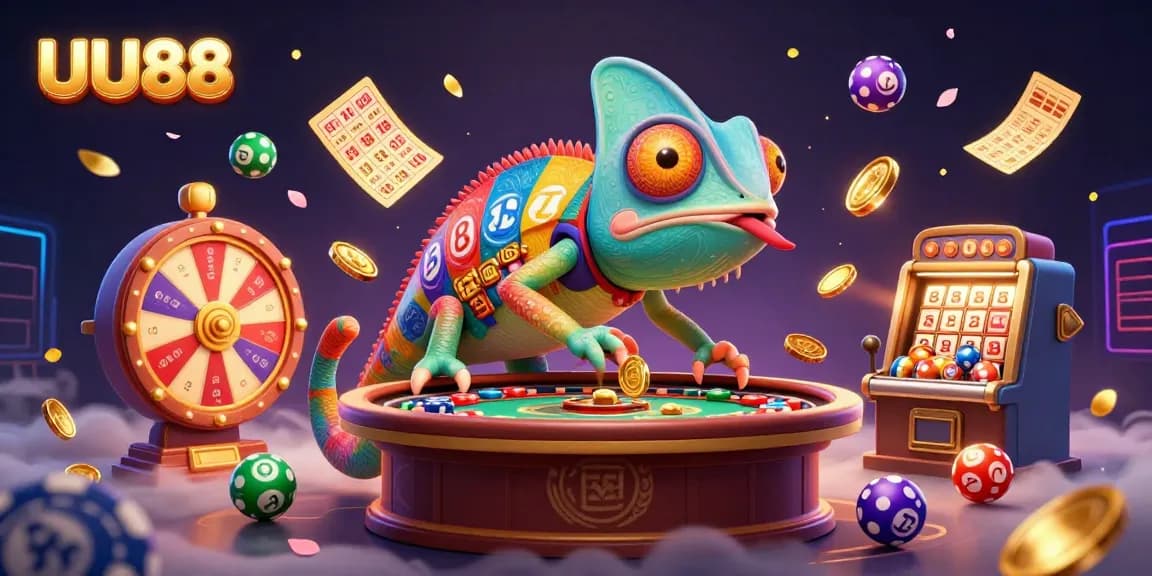 Experience the dynamic excitement of UU88 with colorful lottery balls and casino elements in action.
