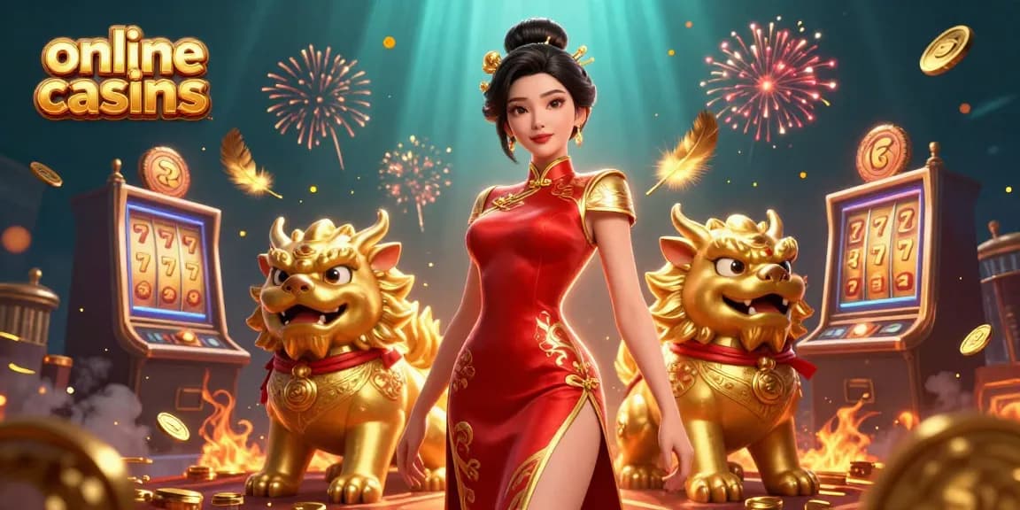 Experience thrilling online casinos with a glamorous character and dynamic elements showcasing casino action.