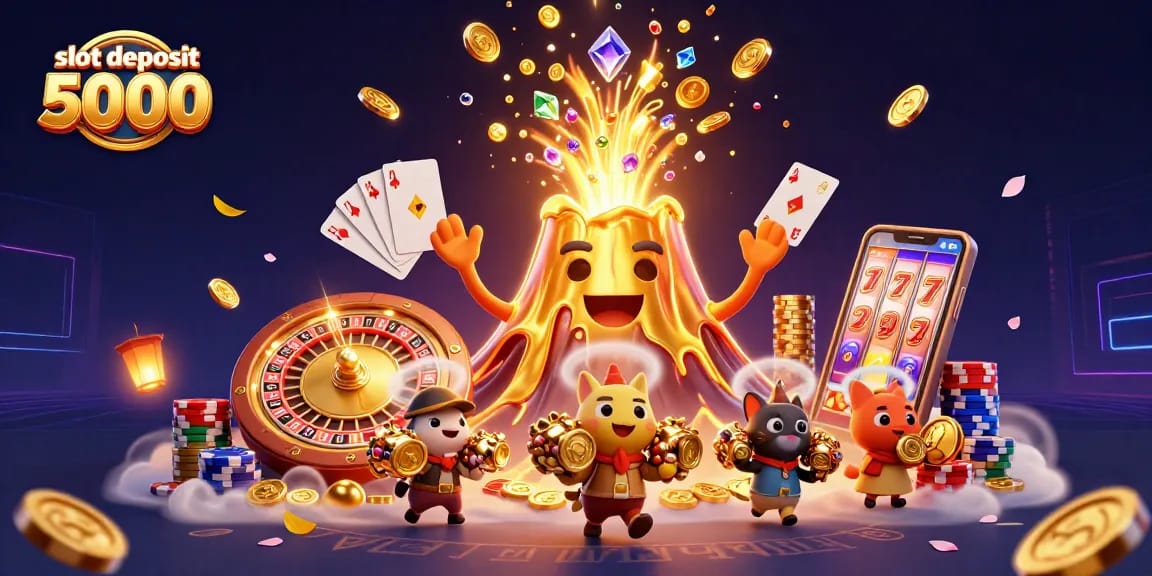 Win big with slot deposit 5000 at vibrant online casino, showcasing thrilling gaming action.
