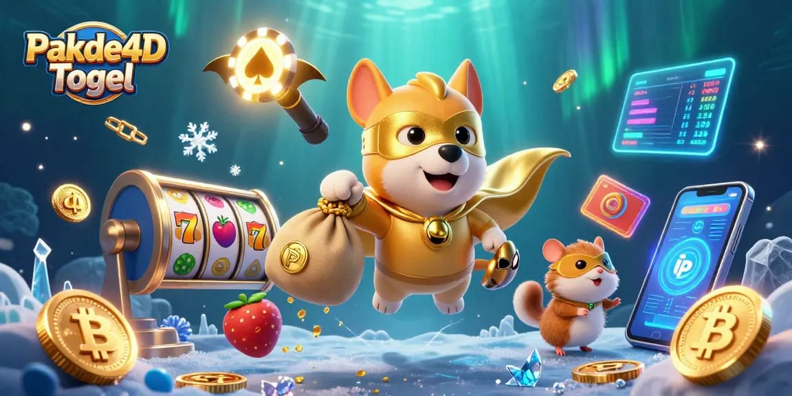 Experience Pakde4D Togel with a thrilling cartoon dog hero flying through a vibrant casino landscape.