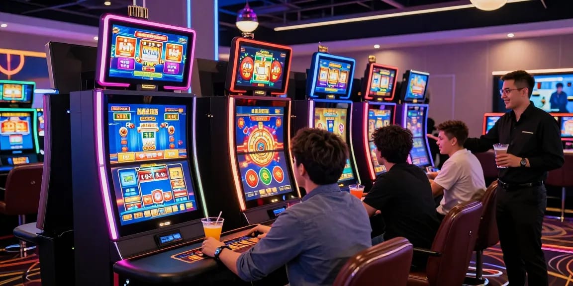 KO66 Casino vibrant gaming experience featuring players at live dealer tables and slot machines.