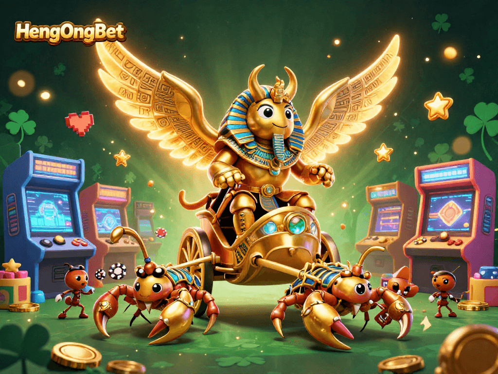 Experience exciting gameplay with HengOngBet's colossal golden scarab and gaming elements