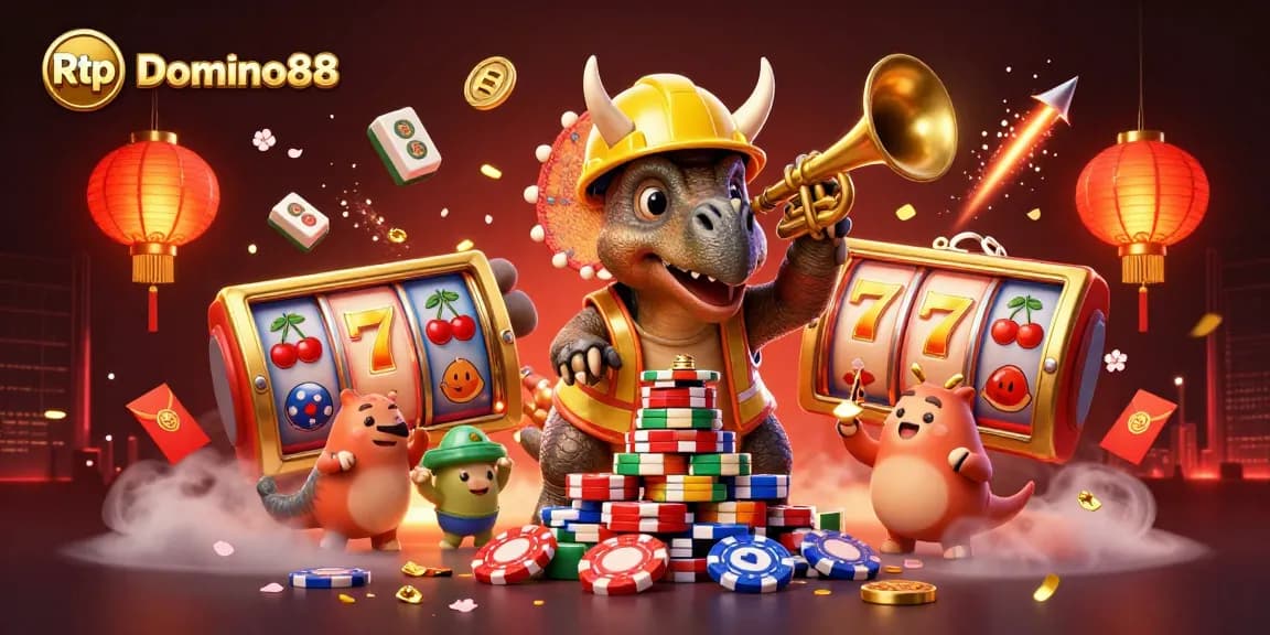 Experience Rtp Domino88 with vibrant slot reels and festive casino vibes in a dynamic scene.