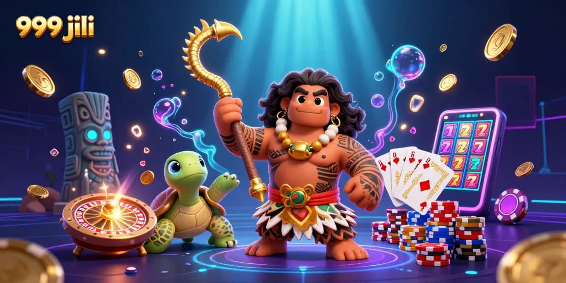 Win big at 999 jili with a vibrant game scene featuring iconic characters, coins, and gaming elements