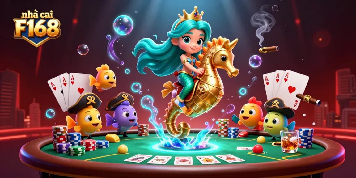Experience thrilling gameplay at nhà cái F168, featuring colorful poker elements in an energetic casino scene.