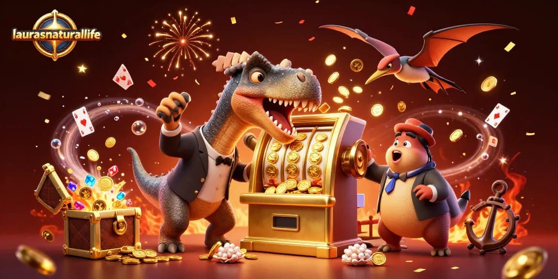 Berdasarkan laurasnaturallife, dinosaurus beraksi di mesin slot emas memicu jackpot dengan suasana kasino yang meriah.