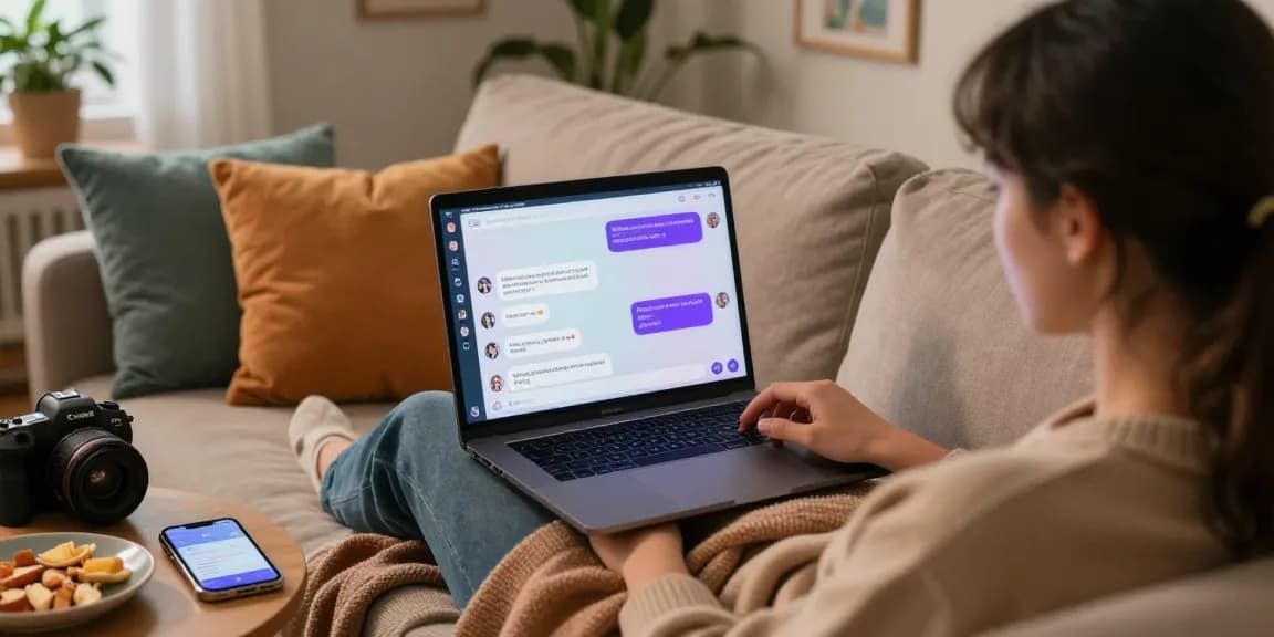 Enjoying nsfw ai chat on a laptop in a cozy environment.