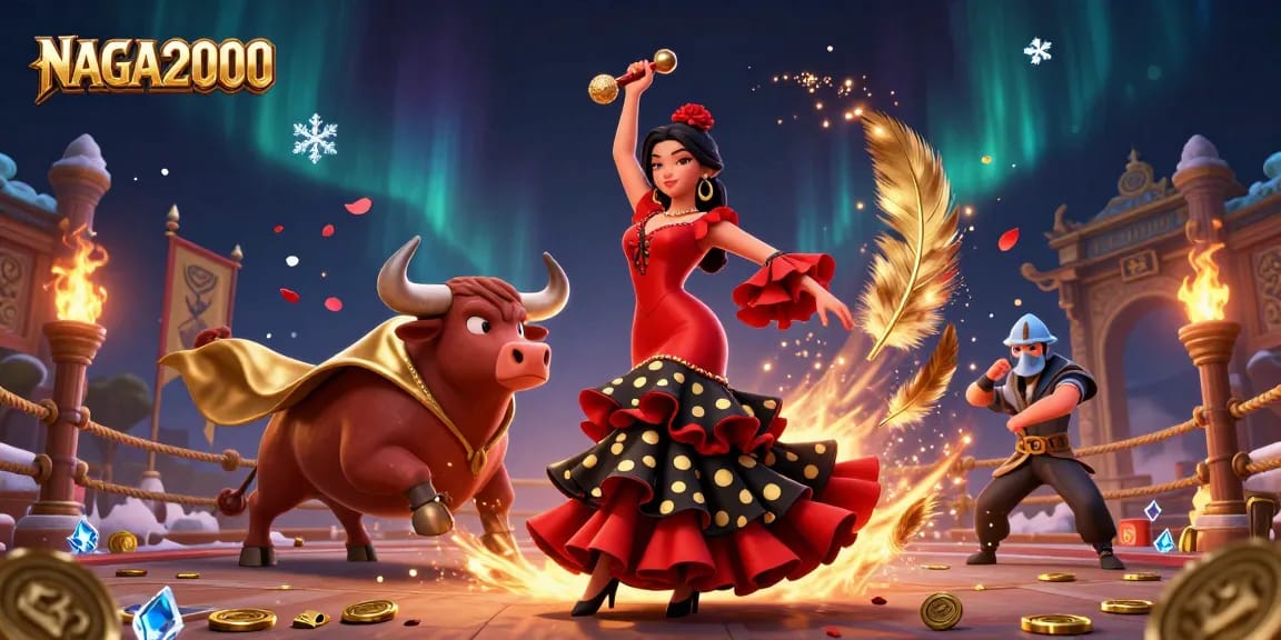 NAGA2000 meningkatkan kegembiraan dengan pemandangan kasino yang menawan menampilkan penari flamenco dan seekor banteng.