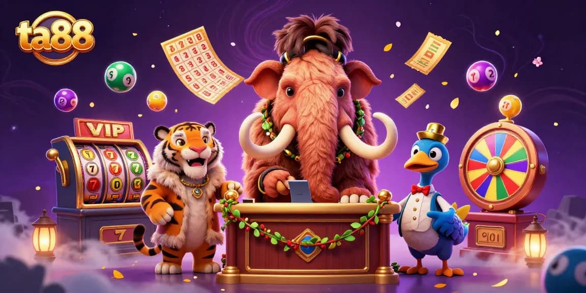 Engage in gaming thrills at ta88 with a lively casino scene featuring fun characters and exciting elements.