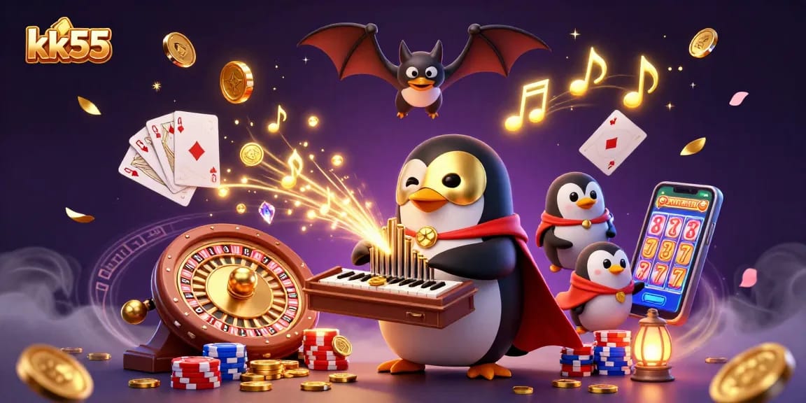Experience thrilling wins with kk55 and dynamic casino elements in a lively 3D scene.