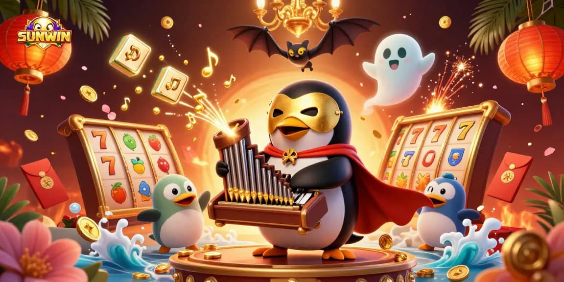 SUNWIN captivates players with a vibrant 3D illustration of a penguin in a casino throne, delivering excitement.