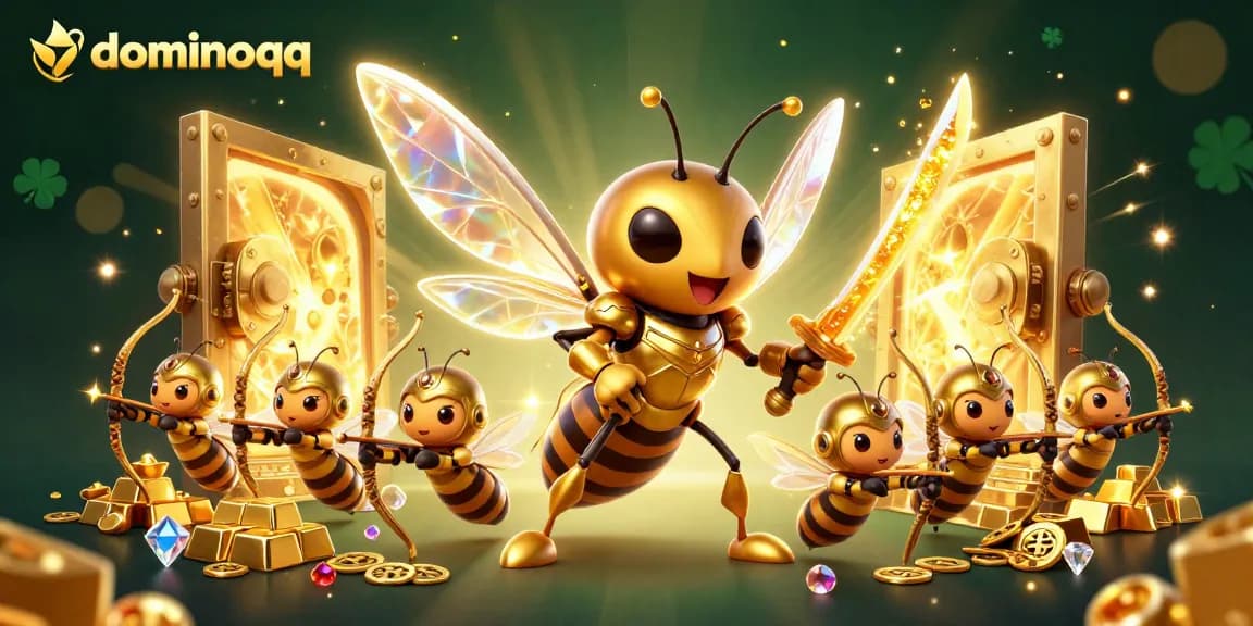 Join the action in dominoqq as a golden hornet warrior and loyal bee archers defend the treasure.