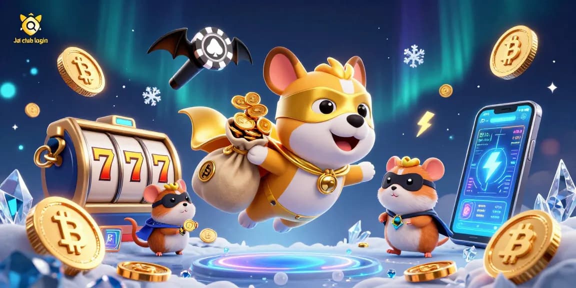 Engage with Jai club login through thrilling visuals of a superhero dog and slots, embracing fun.