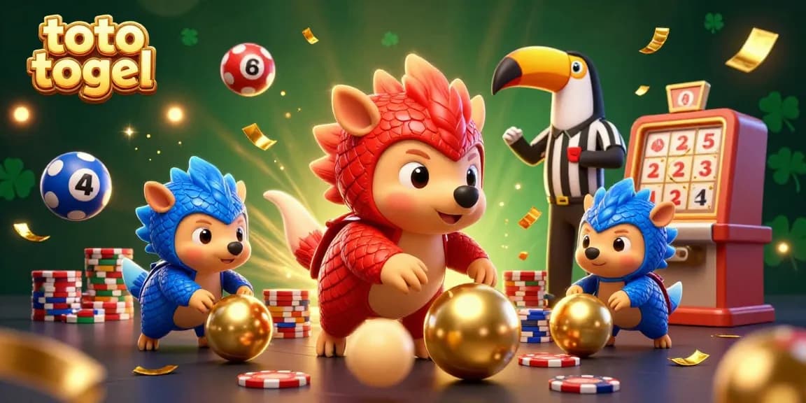 Engaging scene of toto togel with rivals in colorful armor bowling through poker chips, energizing lottery elements, and dynamic action.