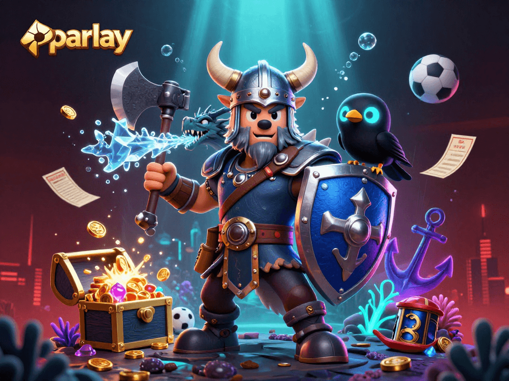 Engage in thrilling parlay betting with a Viking warrior, fierce dragon, and animated gaming elements.