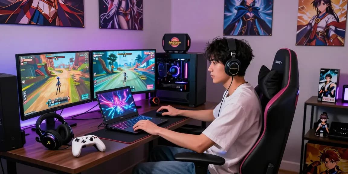 Engaging gaming scene featuring a player immersed in a hentai game.