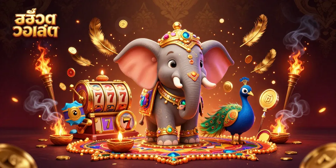 Experience สล็อตวอเลท action with vibrant 3D elephant and peacock amidst slot game elements.