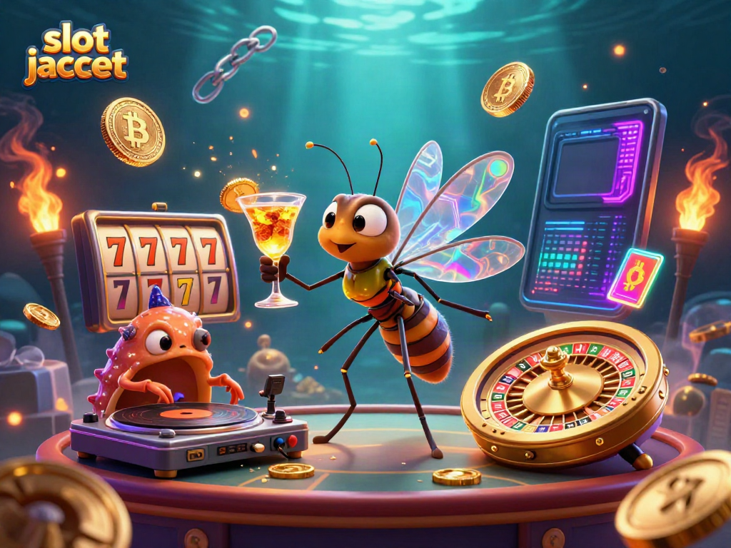 Mengalami kemeriahan slot jackpot dengan karakter Kasino dan unsur slot berkilauan.