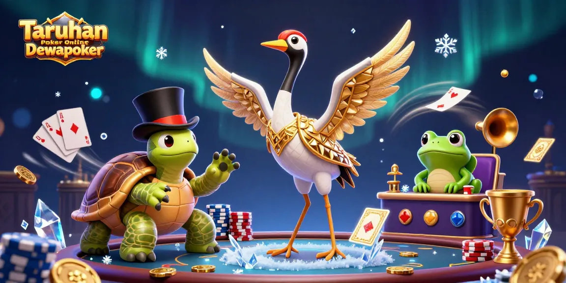 Play Taruhan Poker Online Dewapoker in a vibrant 3D casino scene with dynamic poker elements.