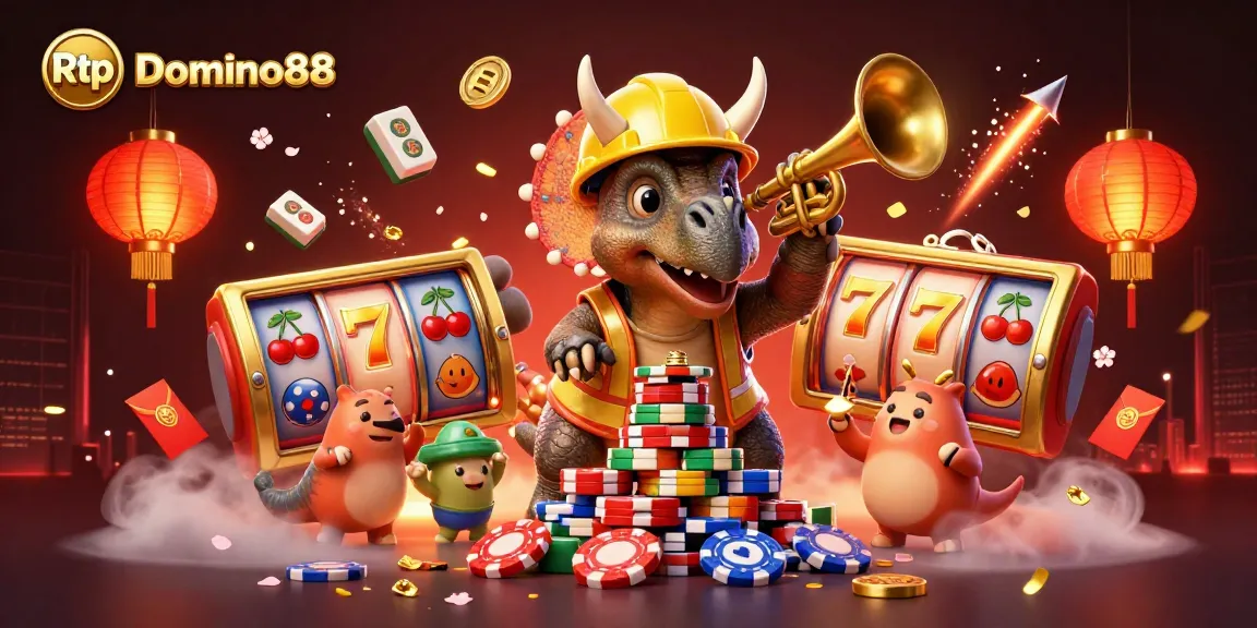 Experience Rtp Domino88 with vibrant slot reels and festive casino vibes in a dynamic scene.