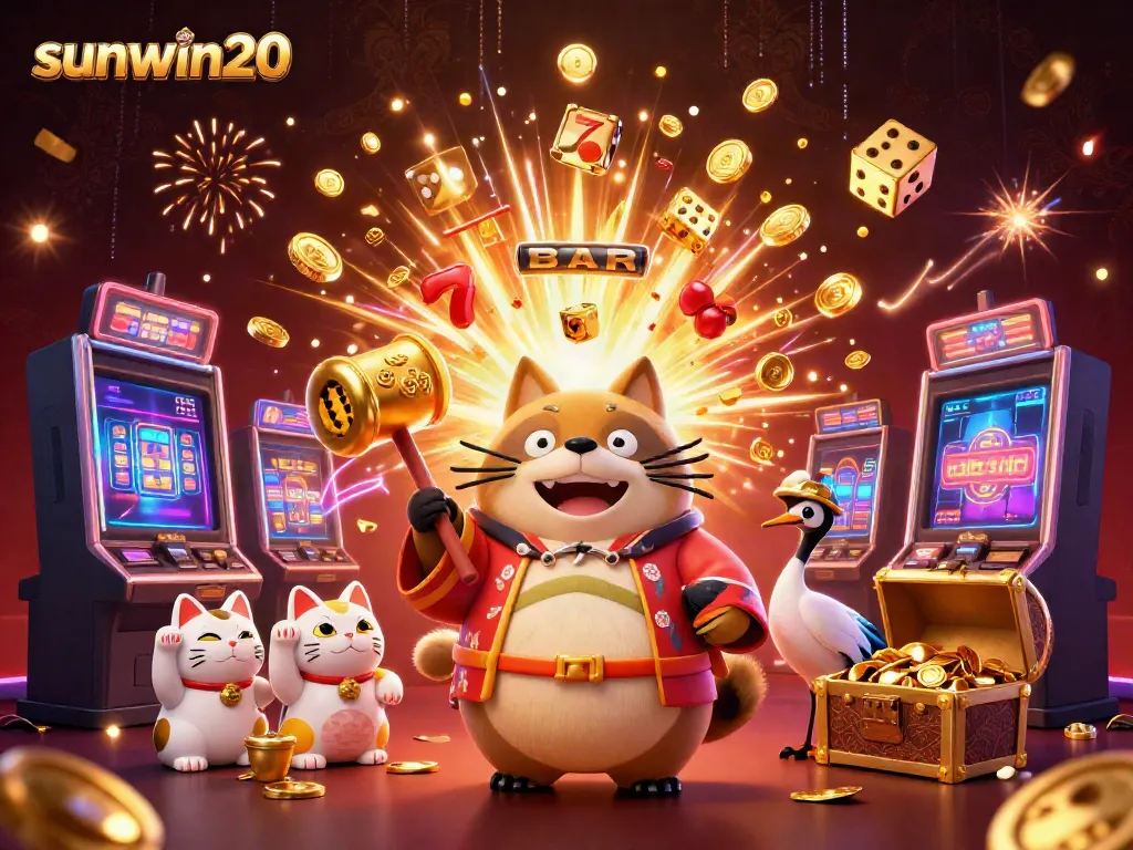 Experience the excitement of sunwin20 with vibrant characters and dynamic casino elements bursting with energy.