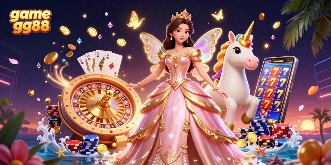 Play thrilling games gg88 with an enchanting Asian woman and golden unicorn amidst casino magic.