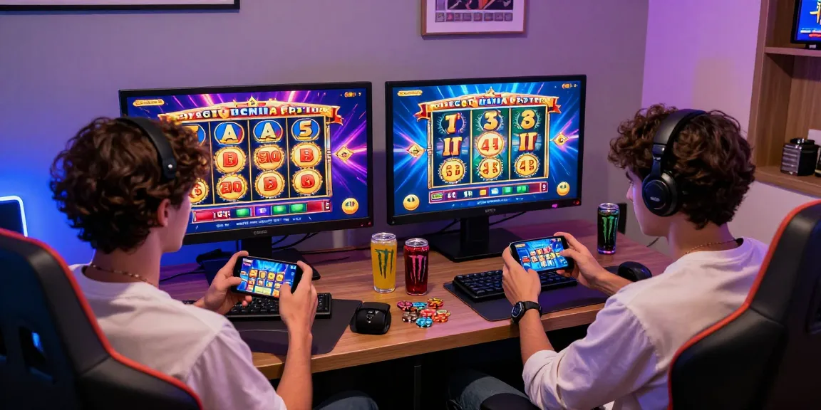 Exciting players enjoying deposit tanpa minimal slot games on mobile devices with colorful graphics.