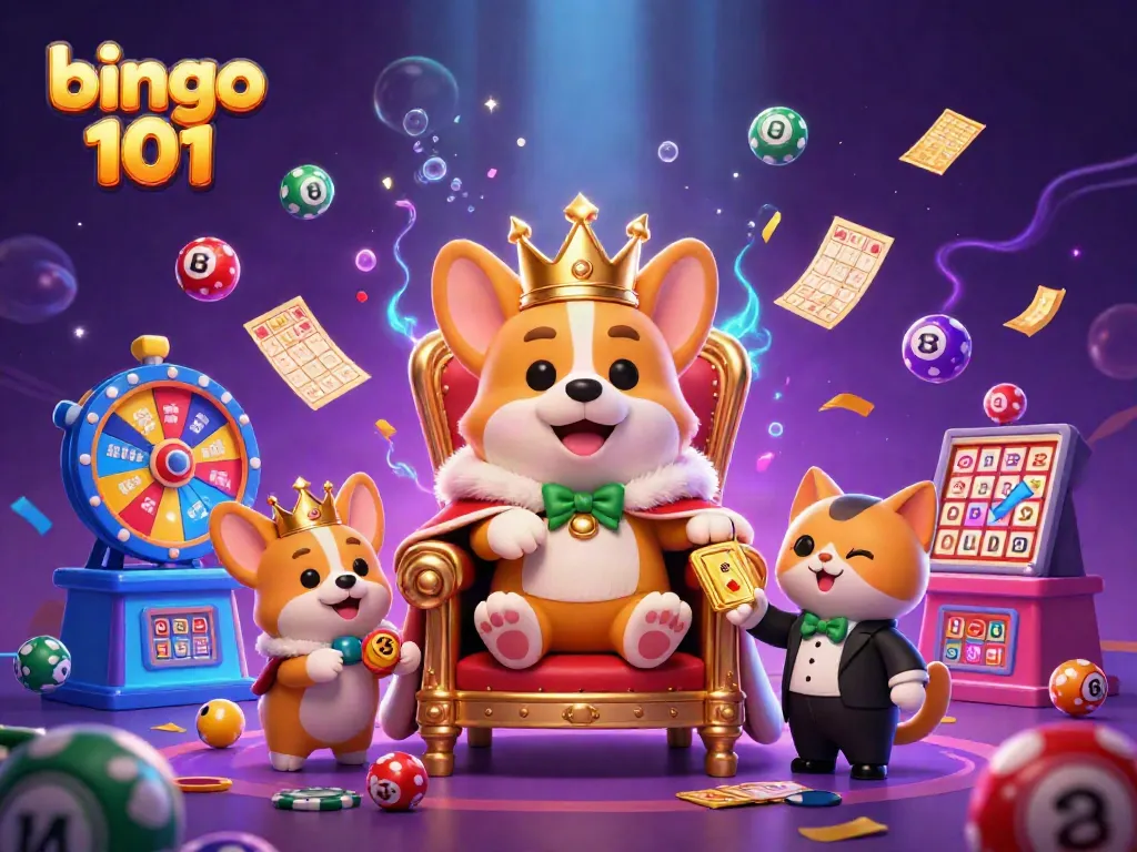 Bingo 101 features engaging gameplay with vibrant animations and dynamic casino elements including bingo balls and golden cards.
