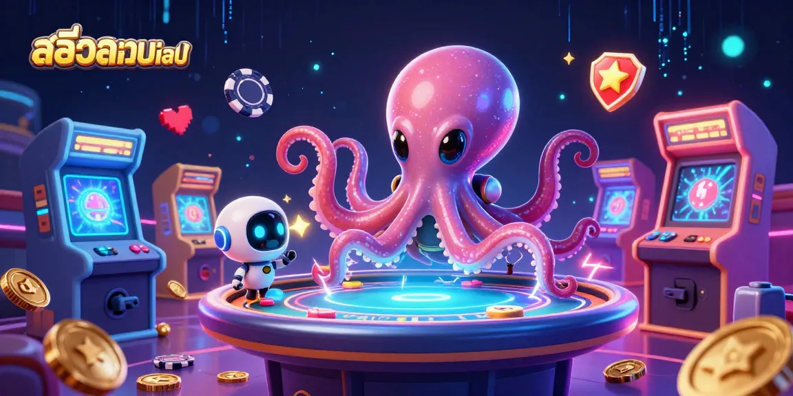Spin the reels at สล็อตเว็บตรง with 3D cartoon alien octopus and exciting arcade elements.