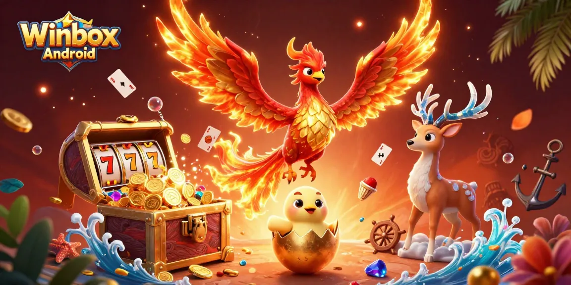 Experience the excitement of Winbox Android with vibrant 3D elements celebrating mobile gaming.