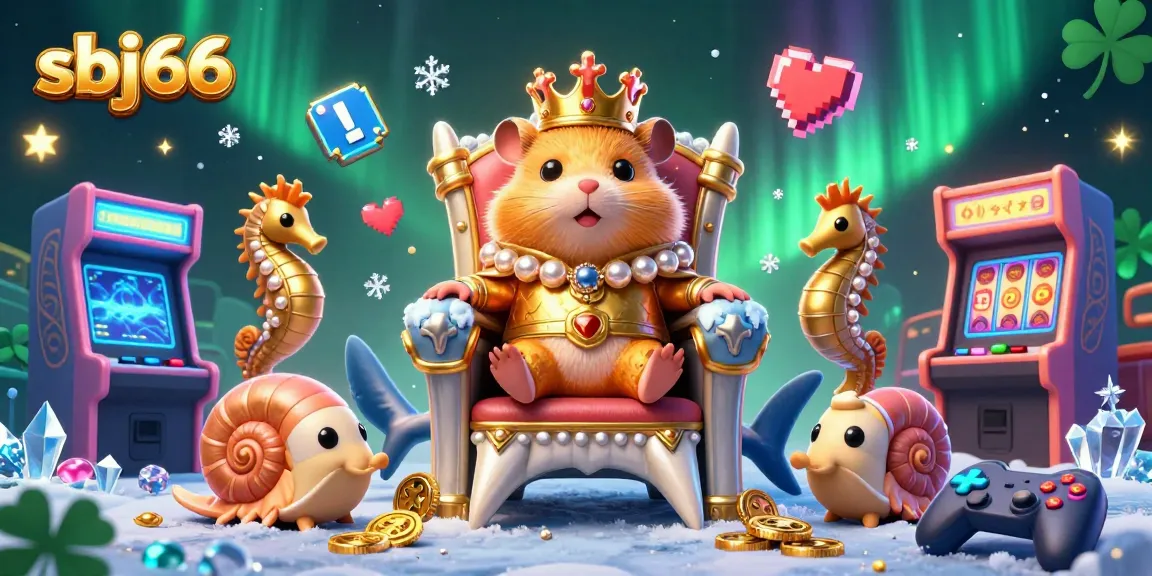 Spin big and win with sbj66's golden hamster king and thrilling game machines in vibrant casino art.