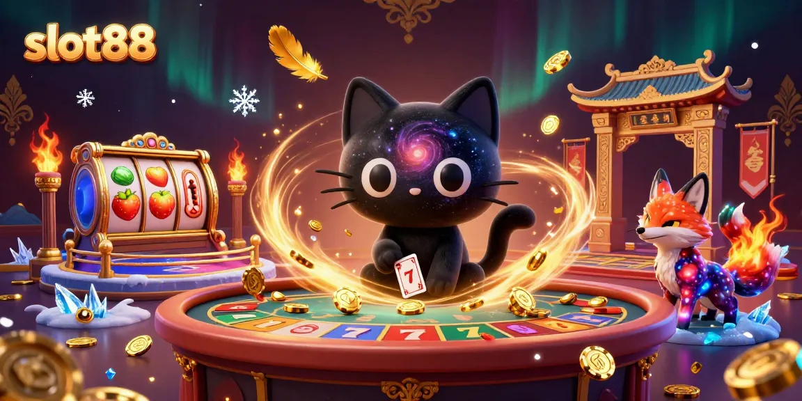 Permainan menarik slot88 dengan kucing lubang hitam dan rubah nebula di kasino kosmik.