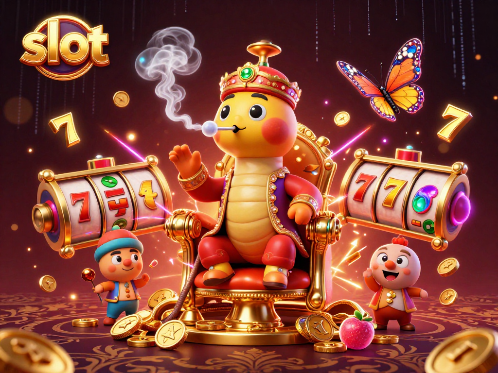 Spin the slot reels with dazzling symbols and golden coins in this vibrant casino scene.