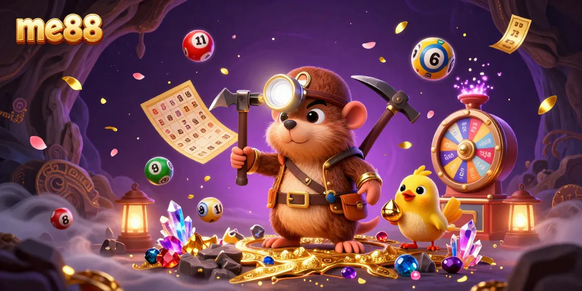 Engage with me88's vibrant casino experience featuring treasure hunter mole and colorful gaming elements.