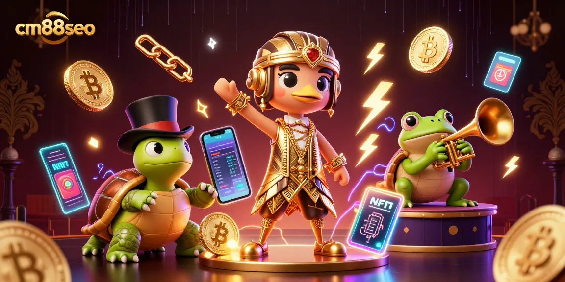 Experience thrilling gaming dynamics with cm88seo's vibrant casino representation of fun characters and crypto elements.