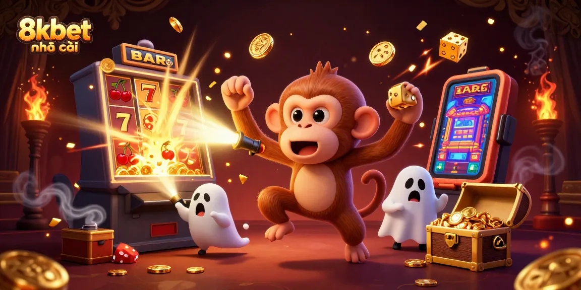 Experience thrilling moments at 8xbet nhà cái with dancing golden objects and vibrant casino elements.