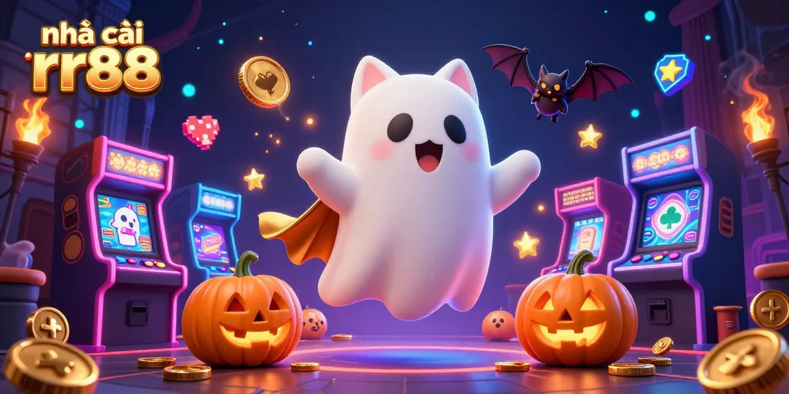 Engage with nhà cái rr88 while enjoying a vibrant ghost cat and vampire bat in a haunted casino.