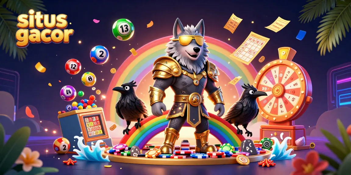 Situs slot gacor menampilkan Odin dan burung gagak bertema kasino, bermain dengan bola lotere berwarna-warni.