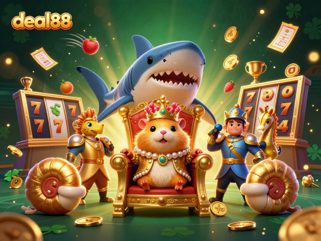 Experience winning strategies with deal88 in a dynamic casino-themed 3D scene featuring a golden hamster king.