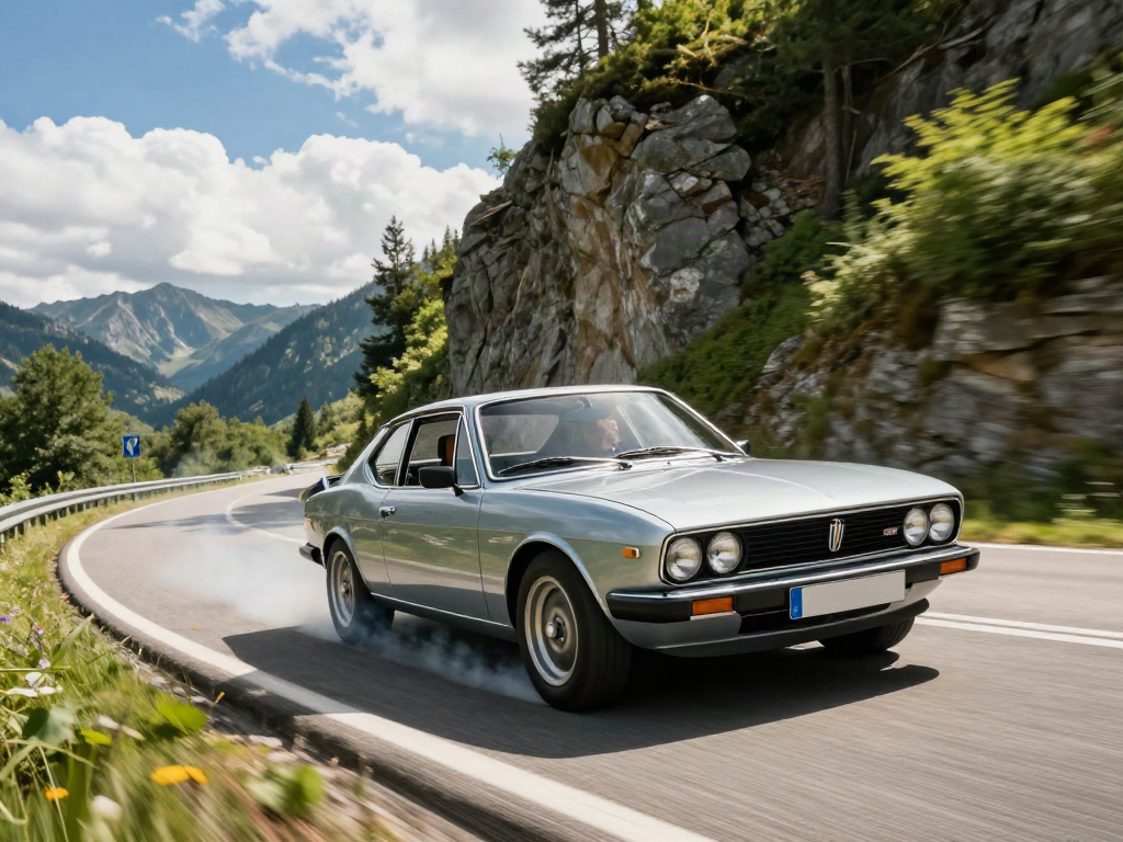 A80 platform car in high-speed action on a mountain road