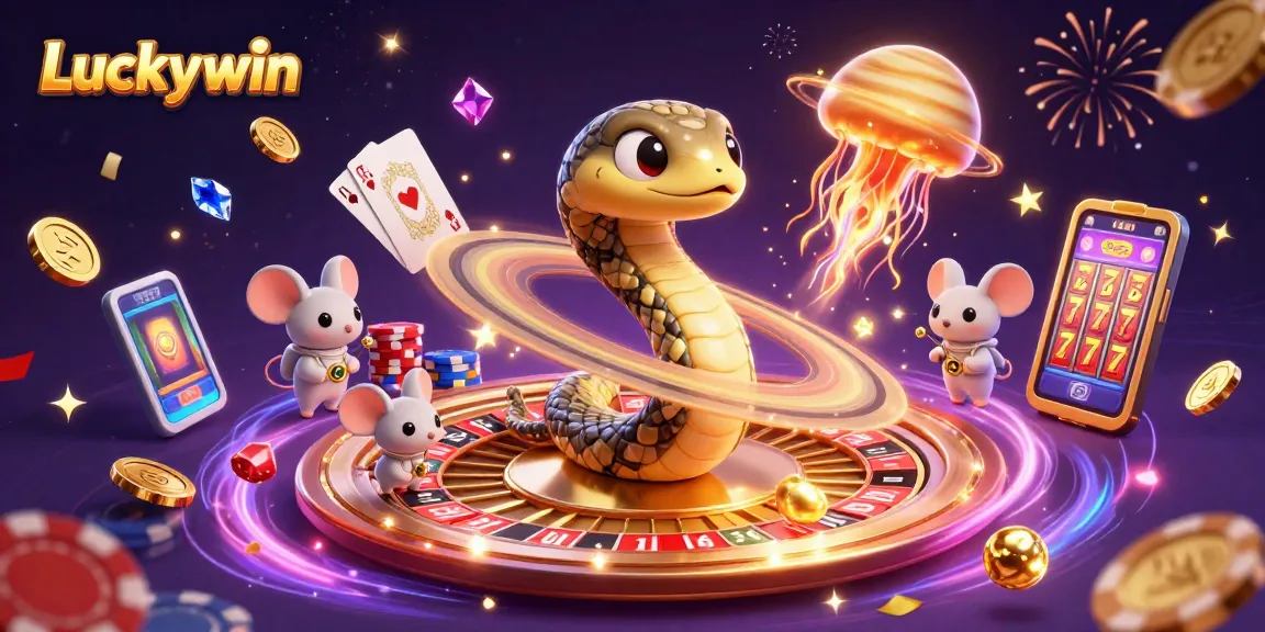 Experience thrilling moments with Luckywin as cartoon characters engage in cosmic betting and joyous celebration.