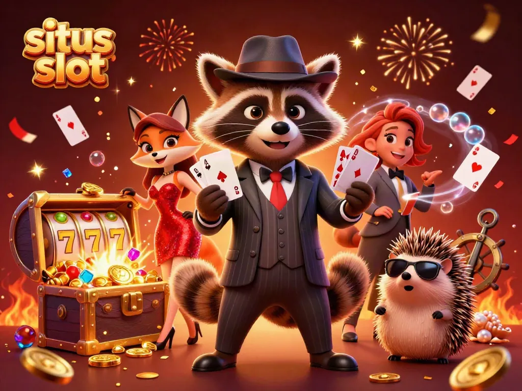 Experience thrilling play on the situs slot with colorful slot reels and vibrant characters celebrating wins.