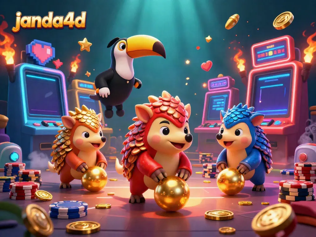 Menggulingkan bola emas dalam permainan slot 3D, janda4d menghadirkan keseruan kasino.