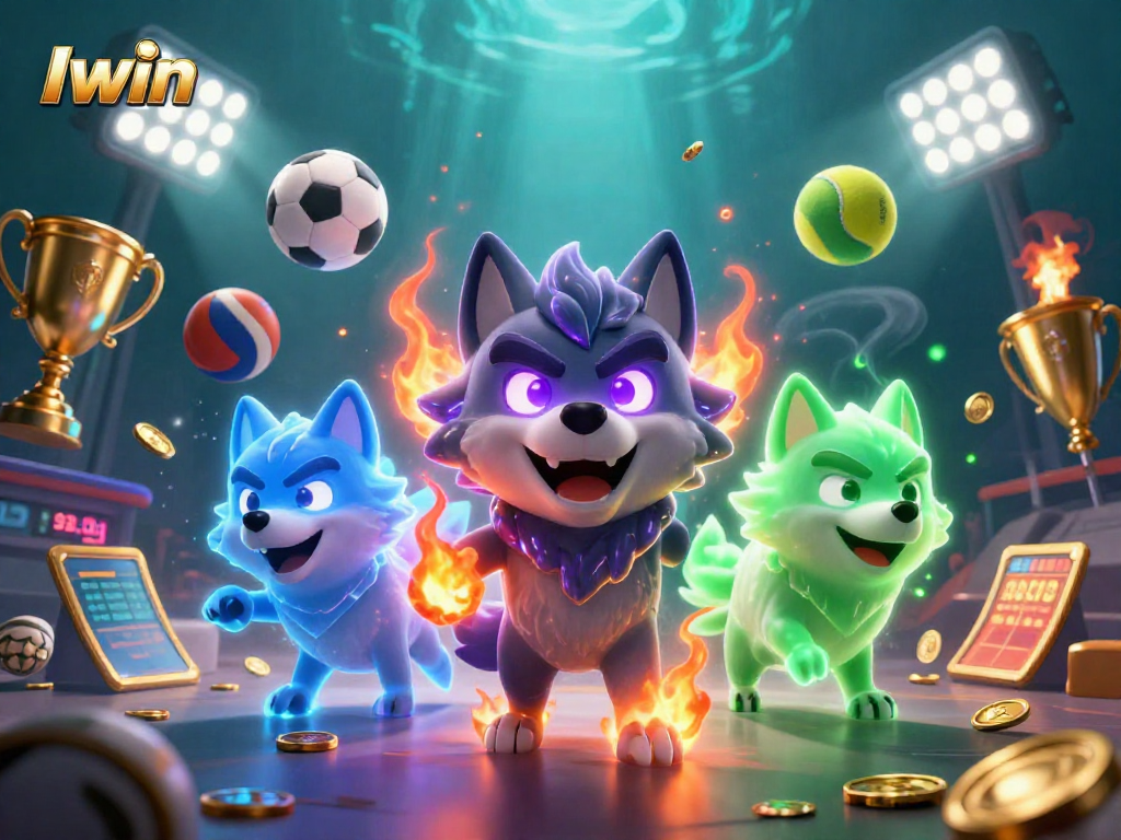 Iwin dynamic betting scene showcasing sports elements with vibrant ghostly wolves