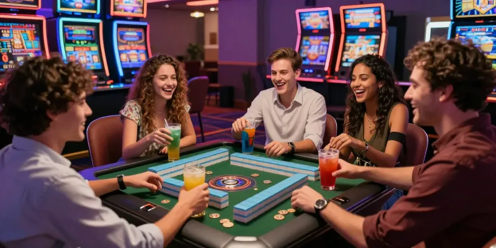 Pengalaman bermain slot mahjong di kasino modern dengan teman-teman.