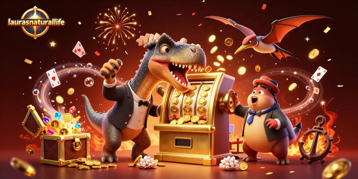 Berdasarkan laurasnaturallife, dinosaurus beraksi di mesin slot emas memicu jackpot dengan suasana kasino yang meriah.