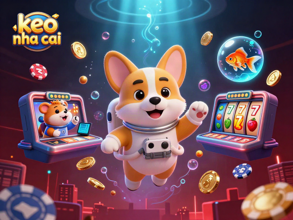 Bet on keo nha cai with thrilling scenes of an astronaut corgi in a space station casino.