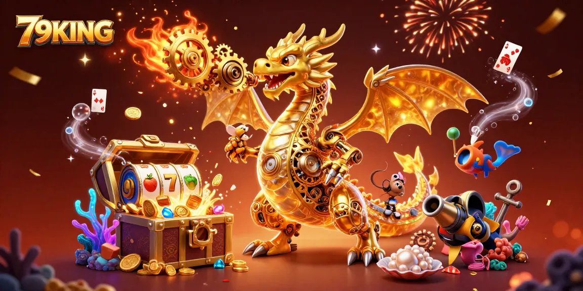 Experience the thrill of winning with 79KING in this vibrant 3D casino adventure illustration.