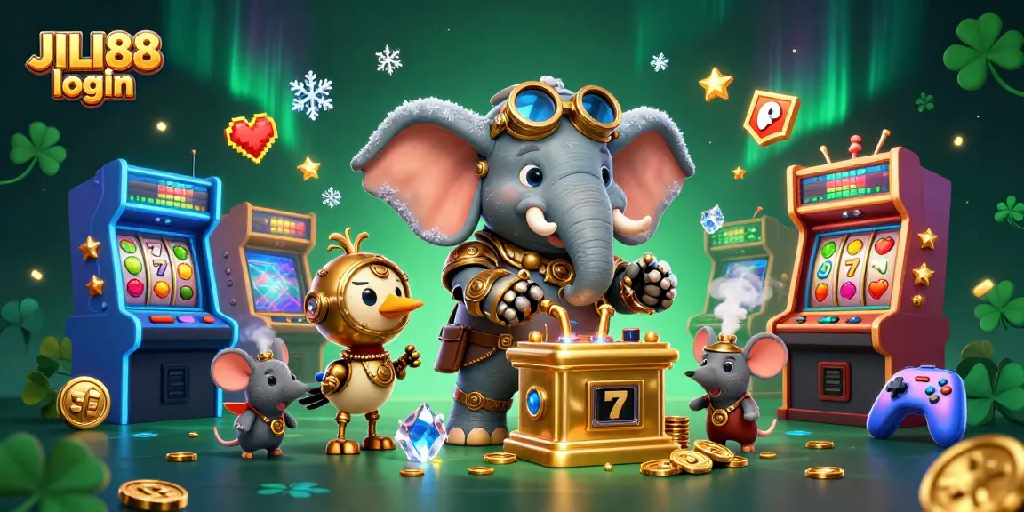 Spin the golden slot machine with JILI88 login represented in a vibrant, animated casino scene.